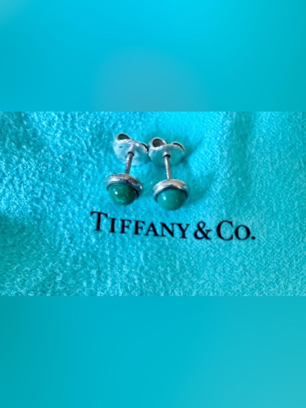 Tiffany & Co. Silver Earrings with Turquoise Green Stones